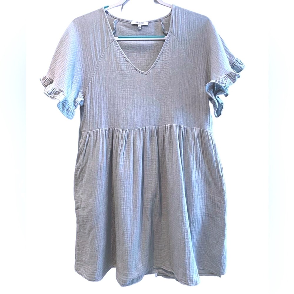 Madewell Babydoll Dress Light Blue‎ Gauze Ruffle Sleeve Pockets Women Medium